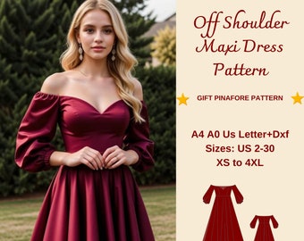 Maxikleid Schulterfrei Schnittmuster Puffärmel Maxikleid (A4 A0 US, XS-4XL)