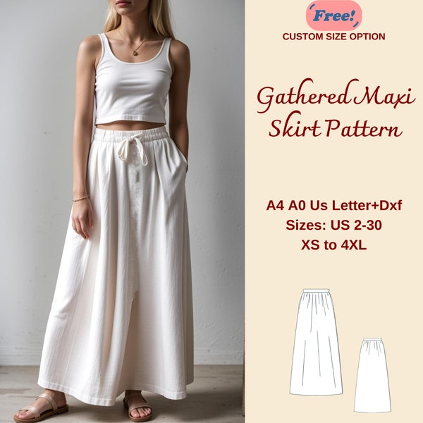 Linen Gathered Maxi Skirt Sewing Pattern, Linen Skirt, Gathering Skirt, Summer Skirt, Modest Skirt Pattern, XS-4XL