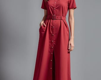 ボタンダウンAラインミディドレスの型紙：XS～4XL（PDF型紙）