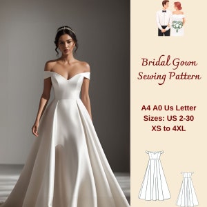 Off Shoulder Bridal Gown Sewing Pattern, Heart Neck Bridal Gown, Cocktail Dress Pattern, Fairy Dress pattern, Evening Gown, XS-4XL