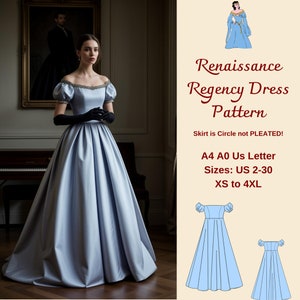 Patron de couture de robe cosplay médiévale Renaissance, robe victorienne, robe régence, robe de bal, robe de bal, robe bridgerton, TP-4XL