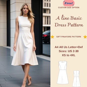 A line Basic Kleid Schnittmuster, Casual Kleid, Geschenk Schnittmuster, Sommerkleid Schnittmuster, Sommerkleid, einfaches Kleid PDF Schnittmuster Anfänger, XS-4XL
