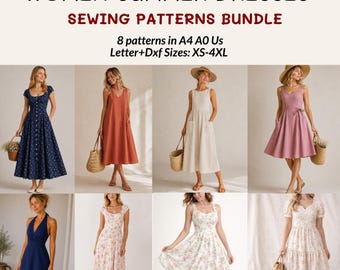 Women's Summer Dresses Sewing Patterns Bundle, Cottagecore Summer Dress, Linen Sundress,  XS-4XL