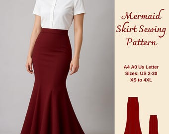 Maxi Trumpet Skirt Sewing Pattern, Trumpet Skirt Sewing Pattern, Mermaid Skirt Pattern, Maxi Skirt, Women Skirt Pattern, XS-4XL
