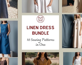 Linen Dress Sewing Pattern Bundle: 10 Cottagecore Designs (XS-4XL) (PDF Pattern)