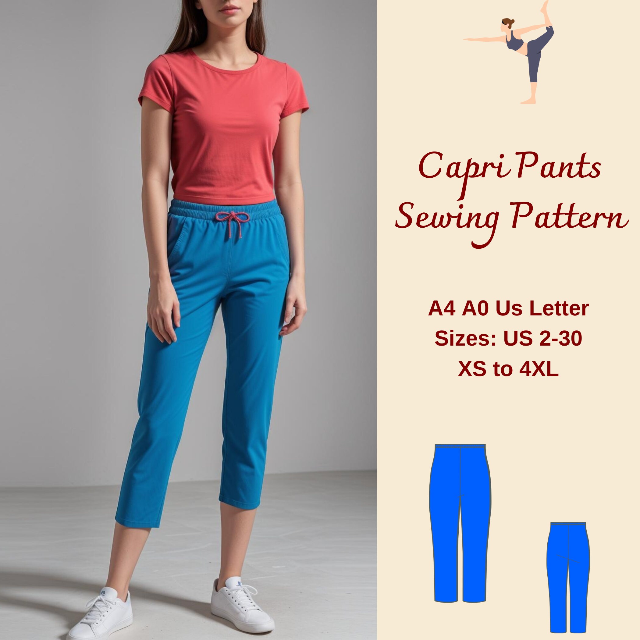 Elastic Waist Capri Pants Sewing Pattern: XS-4XL (PDF Pattern) - Etsy