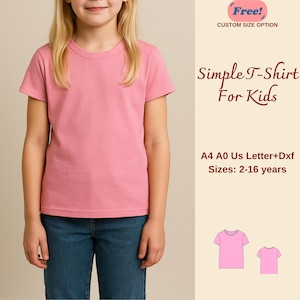 Patrón de costura de camiseta sencilla para niños, patrón de camiseta para niños, patrón de costura de camiseta para niñas, camiseta de verano para niñas, tamaño carta A4 A0 de 2 a 16 años
