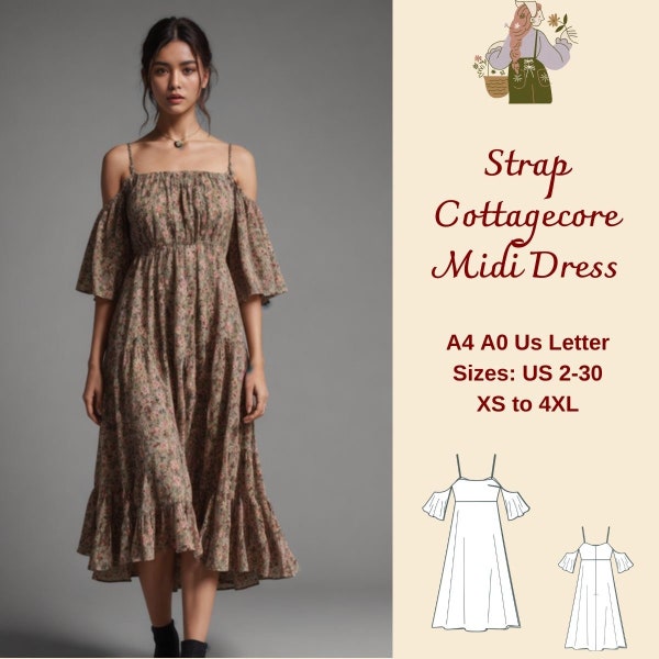 Fairy Cottagecore Dress Sewing Pattern, Prom Dress, Milkmaid Dress, Vintage Dress pattern, Regency Dress, Sundress pattern, Bohemian Dress