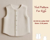 Kids Vest Sewing Pattern, Baby Vest Sewing Pattern, Vest For Girls, Vest For Boys, Linen Vest For Kids, Children Sewing Pattern, 2-16 years