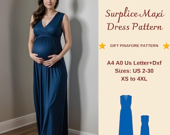 Maternity Maxi Dress Sewing Pattern: Surplice A-Line Gown (XS-4XL) (PDF  Pattern)