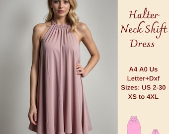 Halter Neck Shift Dress Sewing Pattern, Women Tent Dress, XS-4XL (PDF Pattern)