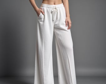 Palazzo Linen Pants Sewing Pattern, Women&#39;s Linen Pants Pattern, Elastic Waist Pants, Wide Leg Loose Fit Pants, Wide Leg Trouser, XS-4XL