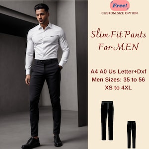 Patron de couture de pantalons slim pour hommes, couture PDF de pantalons, pantalon slim pour homme, patron de jeans pour hommes à jambe fuselée, hommes Taille : 35 à 56 XS-4XL