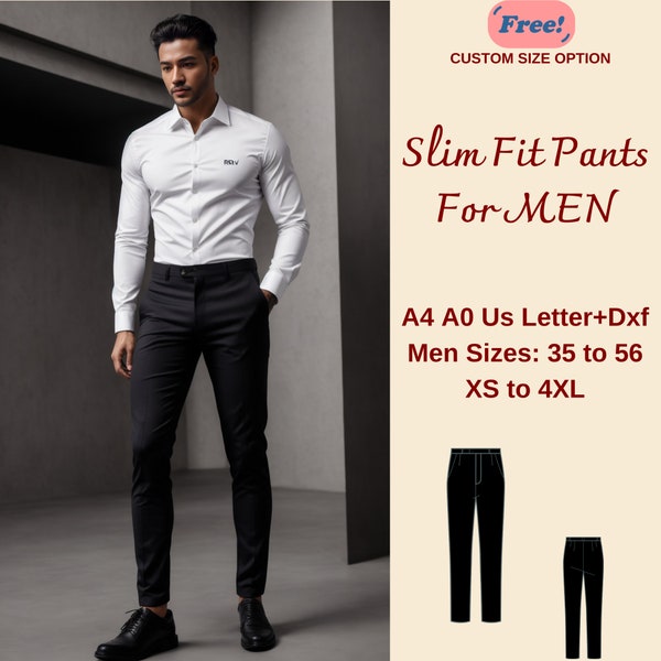 Men Slim Pants Sewing Pattern, Pants Trousers PDF Sewing, Slim Fit Pants For Men, Tapered Leg Men Jeans Pattern, Men Size: 35 to 56 XS-4XL