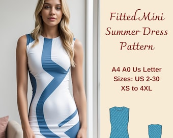 Bodycon Summer Dress Sewing Pattern, Fitted Dress Pattern, Stretch Dress, Easy pdf sewing, Sleeveless Summer Dress, XS-4XL