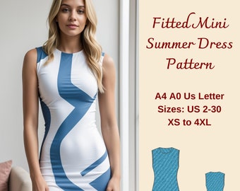 Bodycon Mini Dress Sewing Pattern: Fitted Stretch Design (XS-4XL) (PDF Pattern)