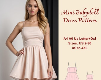 Babydoll Mini Dress Sewing Pattern: XS-4XL (Digital Download)