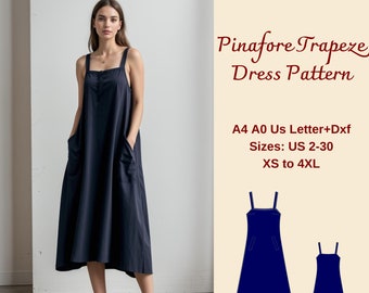 Trapeze Midi Pinafore Dress Sewing Pattern, Trapeze Dress, Overall Pinafore, Linen Midi Dress, Sleeveless Midi Summer Dress XS-4XL