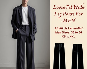 Patron de couture de pantalons larges pour hommes, couture PDF de pantalons, pantalon ample pour hommes, patron de jeans pour hommes larges, hommes Taille : 35 à 56 XS-4XL
