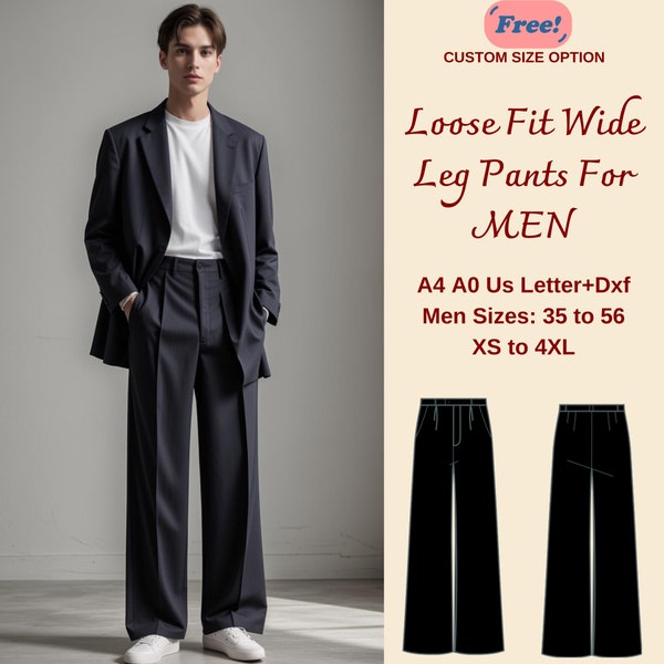 Men Wide Leg Pants Sewing Pattern, Pants Trousers PDF Sewing, Loose Fit Pants For Men, Wide Leg Men Jeans Pattern, Men Size: 35 to 56 XS-4XL