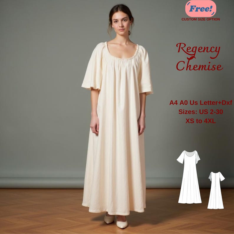 Regency Chemise Sewing Pattern, Renaissance Petticoat, Victorian Nightgown, Edwardian Chemise, Renaissance Chemise Pattern, XS-4XL