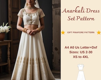 Anarkali Dress Set Sewing Pattern, Indian Wedding Dress (XS-4XL) (PDF)