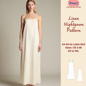 Puede incluir: Un patrón de costura digital para un camisón de lino. El patrón incluye tallas XS a 4XL y está disponible en tamaños A4, A0 y US Letter. El patrón también está disponible en formato Dxf.