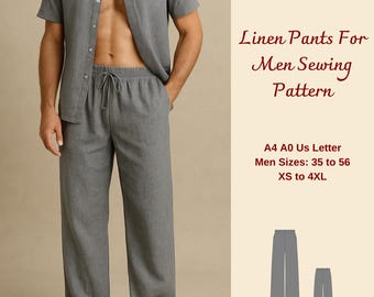 Men's Loose Fit Linen Pants Sewing Pattern: Sizes XS-4XL (Digital Download)