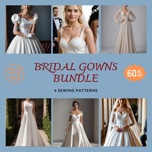 Bridal Gown Sewing Patterns Bundle, Wedding Dress Pattern, Cocktail Dress Pattern, Fairy Dress pattern, evening gown, A4 A0 XS-4XL US 2-30