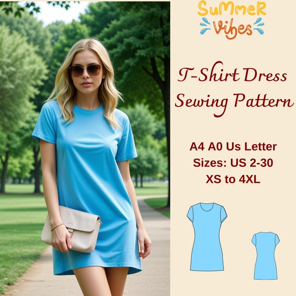 T-Shirt Dress Sewing Pattern, Shift Dress Pattern, Summer Dress, T-shirt pattern, Tee Dress Pattern, Trendy T-Shirt Dress, XS-4XL