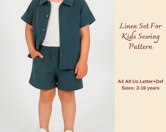 Kids Linen Shirt & Shorts Sewing Pattern: Sizes 2-16 (Digital Download)