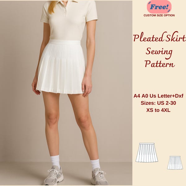 Pleated Tennis Skirt Sewing Pattern: High Waist Skort (PDF Pattern, XS-4XL)