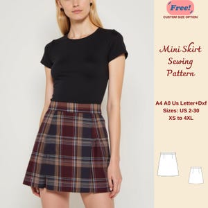 May include: A sewing pattern for a mini skirt in sizes XS to 4XL. The pattern includes instructions for cutting and sewing the skirt, as well as a list of materials needed. The pattern is available in A4, A0, and UK Letter sizes. (Free!) CUSTOM SIZE OPTION