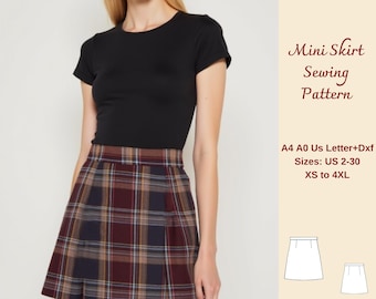 A Line Mini Skirt Sewing Pattern, A Line Skirt, High Waist Skirt Pattern, Beginnder Skirt Sewing Pattern, Plus size Skirt Pattern, XS-4XL