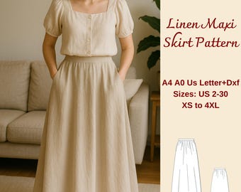 Linen Maxi Skirt Sewing Pattern, Cottagecore Style (PDF Pattern)