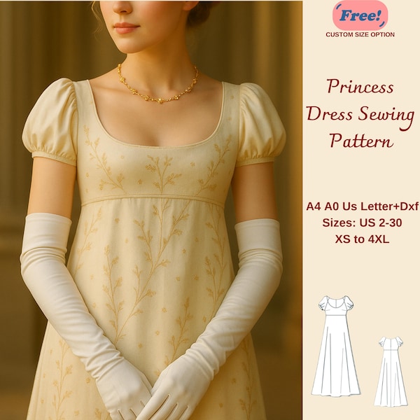 Princess Dress Sewing Pattern, Victorian Style Dress, Ball Gown Pattern, Regency Costume Dress, Renaissance Prom Dress, XS-4XL