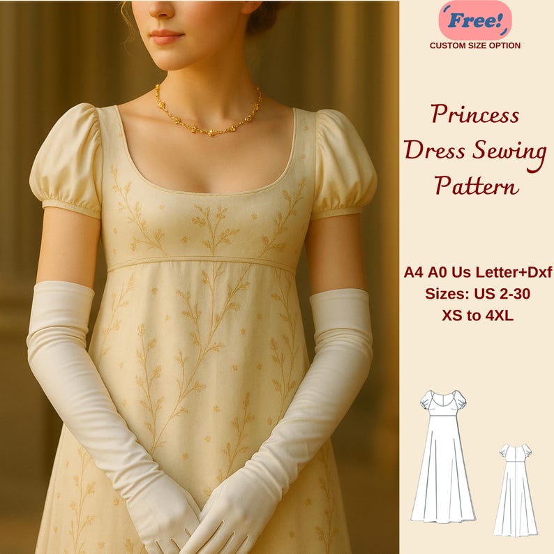 Princess Dress Sewing Pattern, Victorian Style Dress, Ball Gown Pattern, Regency Costume Dress, Renaissance Prom Dress, XS-4XL