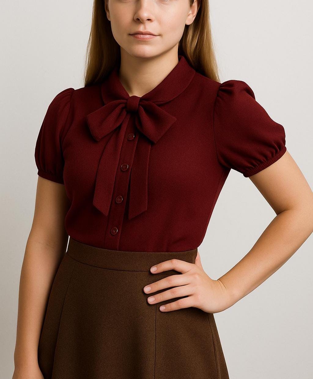 Vintage Bow Tie Blouse Sewing Pattern, Puff Sleeve (PDF Pattern XS-4XL ...