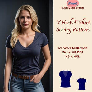 Simple T-Shirt Sewing Pattern, Short Sleeve Fitted T-Shirt, Basic T-Shirt for Women, Easy T-shirt Pattern, Summer T-Shirt Pattern,  XS-4XL