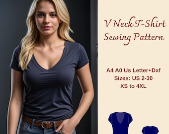 Simple T-Shirt Sewing Pattern, Short Sleeve Fitted T-Shirt, Basic T-Shirt for Women, Easy T-shirt Pattern, Summer T-Shirt Pattern,  XS-4XL