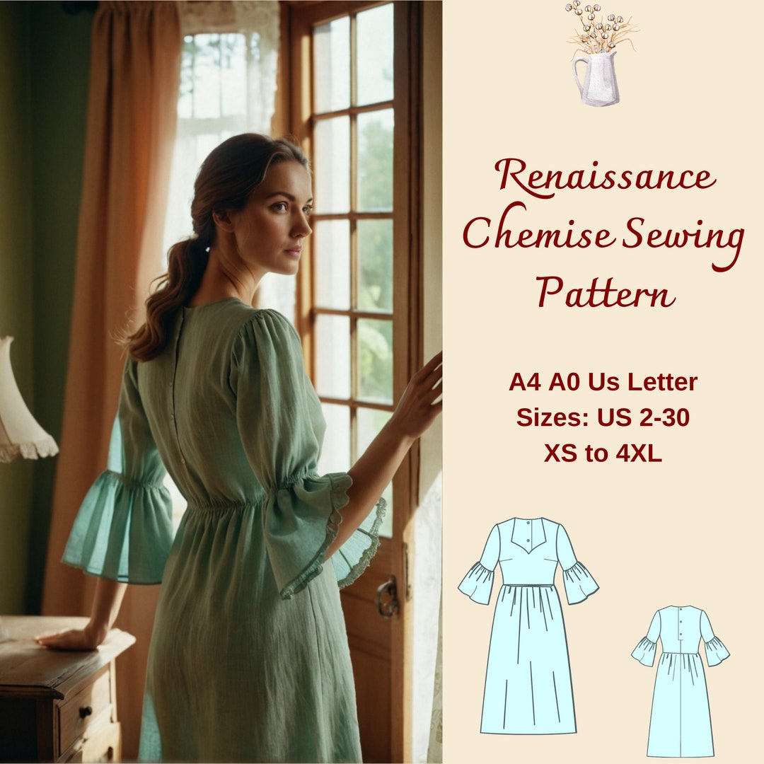Renaissance Chemise Sewing Pattern, Cottagecore Chemise, Fairy, Regency ...