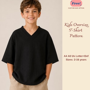 Patron de couture pour t-shirt oversize enfant, coupe carrée, tailles 2 à 16 (téléchargement numérique)