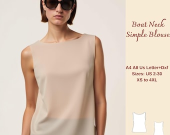 Boat Neck Blouse Sewing Pattern: Linen Summer Top (XS-4XL) (PDF)