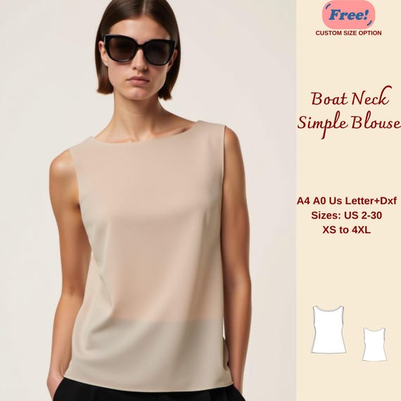 Boat Neck Blouse Sewing Pattern: Linen Summer Top (XS-4XL) (PDF)