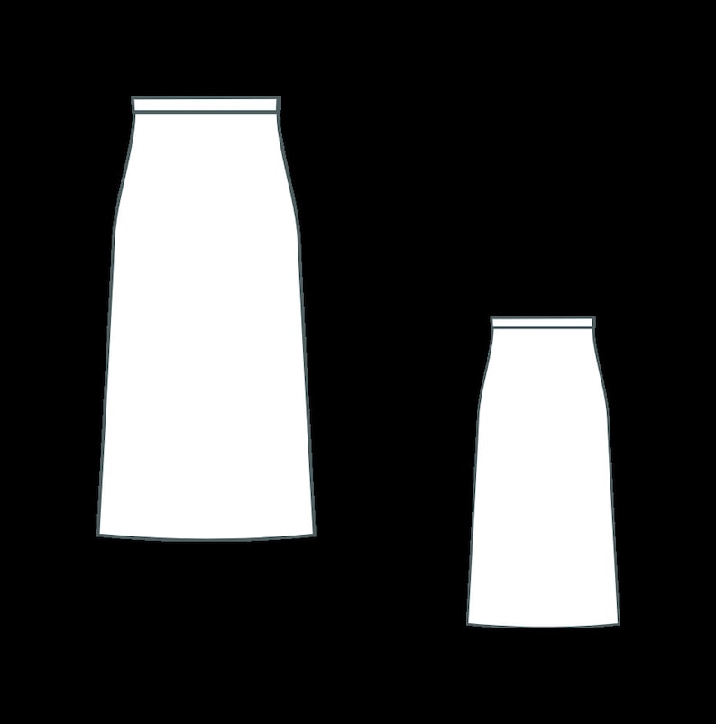 May include: Two white skirts, one longer than the other, with a simple design.
