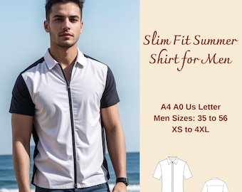 Slim Fit Herren Hemd Schnittmuster: Frontreißverschluss (A4 A0)