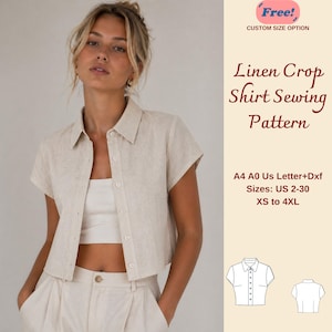 Mönster för linneskjorta, sommarskjorta för kvinnor, topp med knappar, XS-4XL