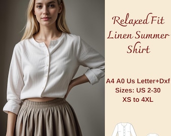 Mönster för sömnad av linneskjorta: Boho-blus med avslappnad passform (XS-4XL) (PDF-mönster)