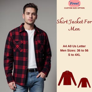 Men&#39;s Jacket Sewing Pattern, Shirt Jacket Pattern for Men, Lumberjack Shirt Pattern for Men, Men Sewing Pattern, Men Size 35 to 56 XS to 4XL