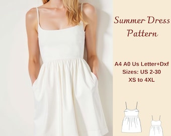 Gathered Mini Sundress Sewing Pattern: Milkmaid Linen Dress (A4 A0 US Letter) (XS-4XL) (PDF)